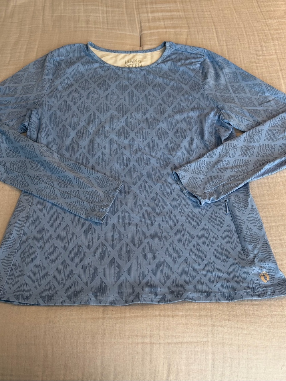 Hang Ten Women’s Blue Diamond-Pattern Long Sleeve Fitted Rashguard Sz L